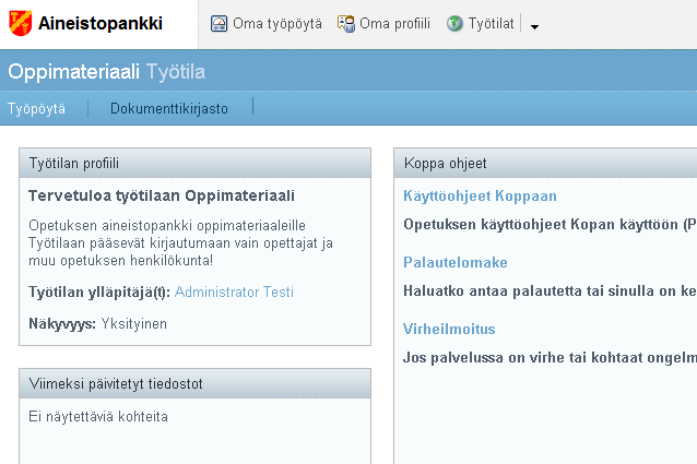 Koulun työtila, koulutusalan työtila: Nämä työtilat ovat rajattu vain koulunne tai ammatillisella puolella alakokonaisuutenne käytettäväksi. Työtilat ovat avoinna oppilaille sekä opettajille.