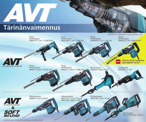 114 Akkukoneet Laserlaitteet Kombivasarat SDS-MAX piikkauksella Kombivasara HR5201C 52 mm, SDS-MAX Poravasara suurella porausteholla. Kombivasara SDS-MAX terille tehokkaalla 1.500W moottorilla.