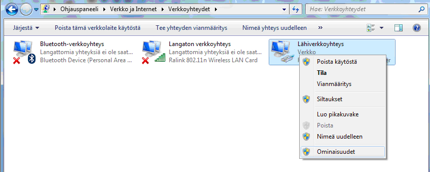 11. Laajakaistaliittymän asetukset / Windows 7 11.