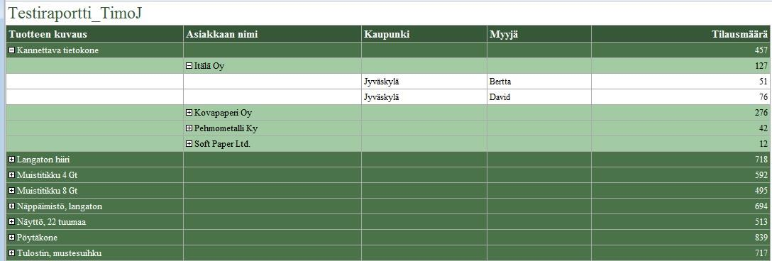 23 Kuva 6. Microsoft SQL Serverin SSRS-osan testiraportti (Kuvakaappaus) 3.
