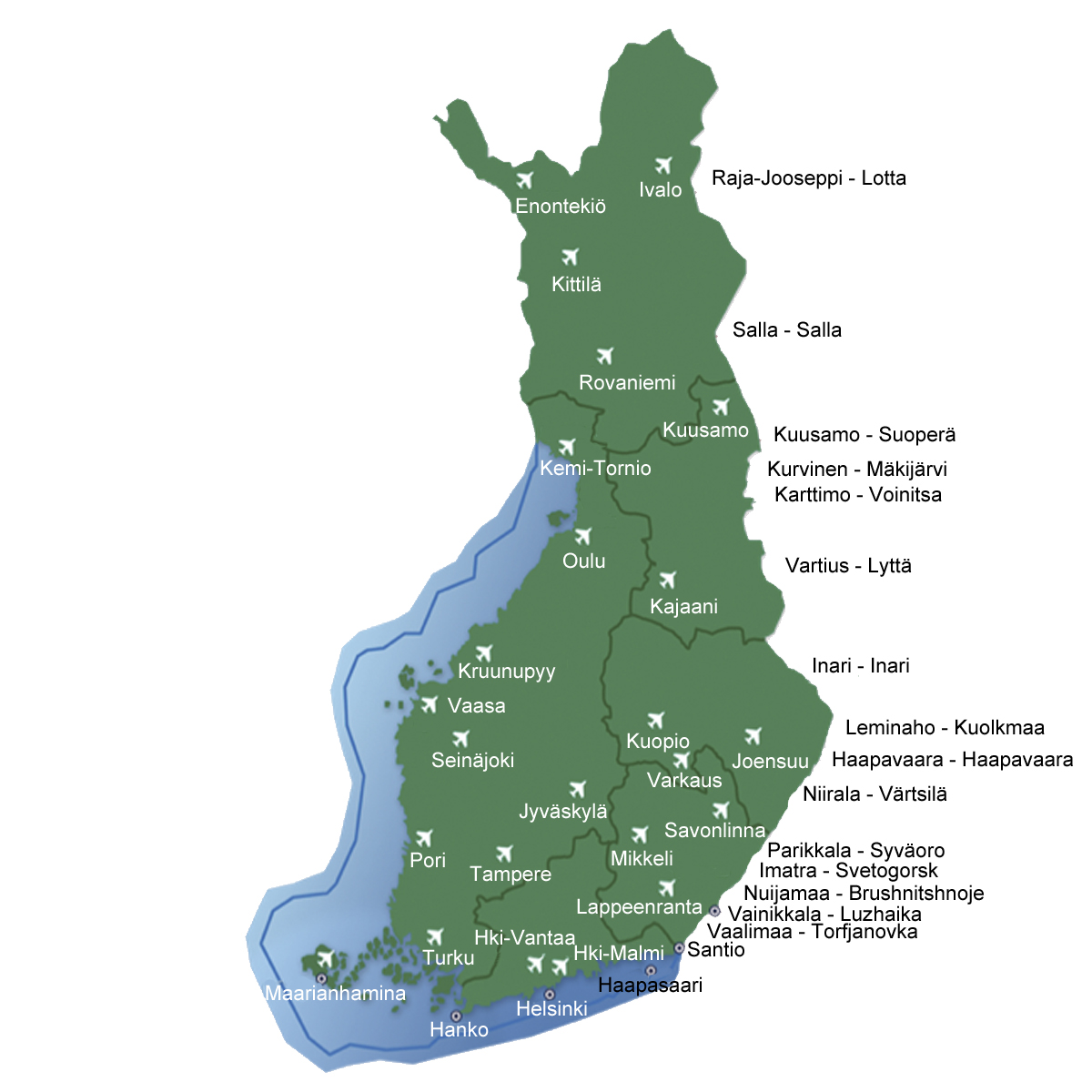 LIITTEET LIITE 1: Rajanylityspaikat Rajanylityspaikat Suomen ja Venäjän välisellä maarajalla Rajanylityspaikkoja Suomen ja Venäjän välisellä maarajalla ovat Imatra, Kuusamo, Niirala, Nuijamaa,