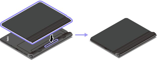 Keskiasento Taita ensin sarana ja sitten kaksi magneettipalkkia yhteen kuvan osoittamalla tavalla. Thin Keyboard -näppäimistön ja pöydän pinnan välinen kulma on noin 6,9 7,8 astetta.