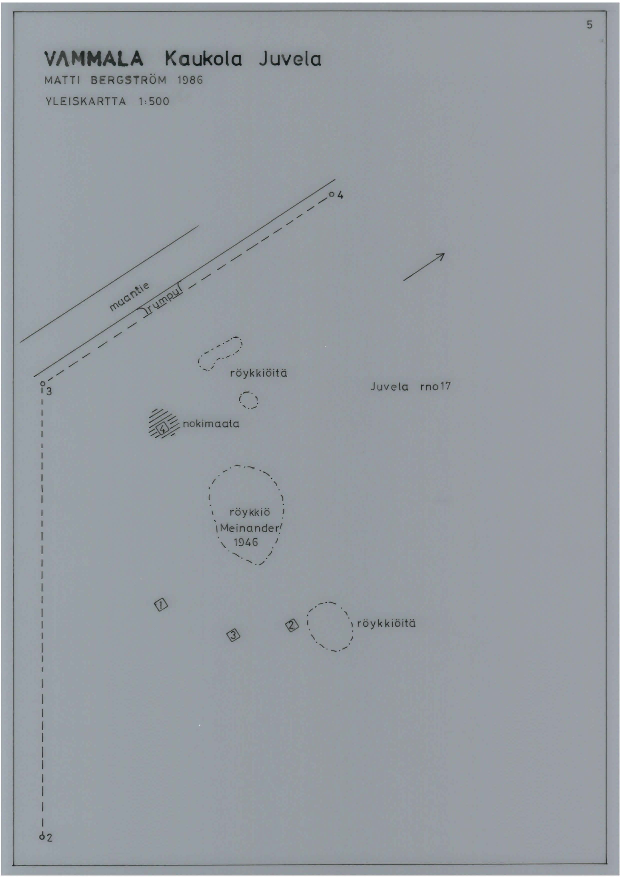 5 V\ MALA Kaukola J uvela MATTI BERGSTRÖM 1986 YLEISKARTT A 1: 500 ~ ~nokimaata ~,..,.. I.' röykkiöitä ;--.