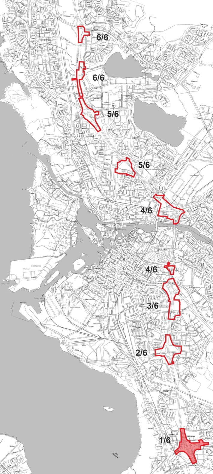 107 Maanpinnan likimääräinen korkeusasema. Korkeusjärjestelmä NN. 113-13 Rakennusala, jolle saa sijoittaa mainostornin. 134 Istutettava alueen osa. 140-1 Jalankululle ja polkupyöräilylle varattu katu.