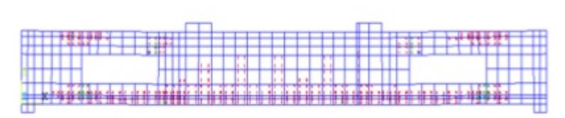 30 KUVA 25. Puristusjännitystrajektoriat [1] KUVA 26. Punaisella merkitty ensimmäiset halkeamat kuorman ollessa 14,86 kn [1] KUVA 27. Taipumasta aiheutuvia halkeamia kuorman kasvaessa [1] KUVA 28.