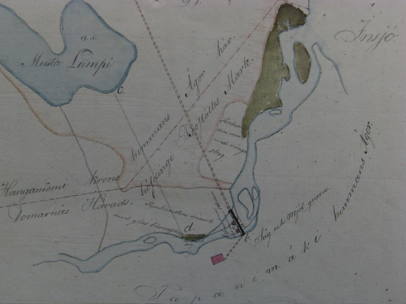 Pohjanmaan maanmittaustoimisto PÖYTÄKIRJAN LIITE 4 17 (20) 10. Kartta Inhanjoen alueesta Inhannevaa koskevassa selvityksessä 1836-37 on laadittu kartta Inhankosken alueesta. Kartan on laatinut 7.9.