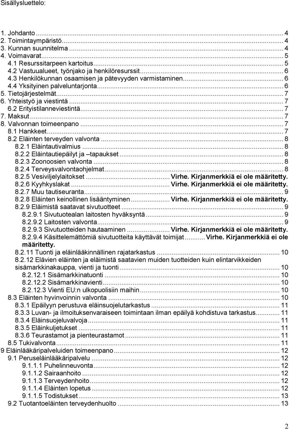 .. 7 8. Valvonnan toimeenpano... 7 8.1 Hankkeet... 7 8.2 Eläinten terveyden valvonta... 8 8.2.1 Eläintautivalmius... 8 8.2.2 Eläintautiepäilyt ja tapaukset... 8 8.2.3 Zoonoosien valvonta... 8 8.2.4 Terveysvalvontaohjelmat.