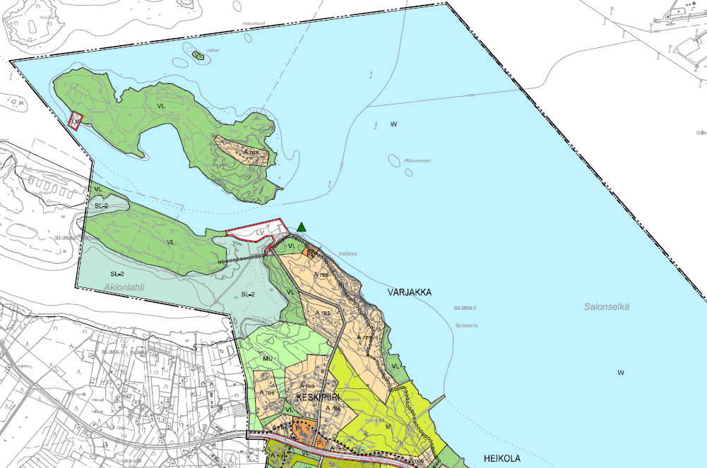 Ote Oulunsalon keskeisten alueiden yleiskaavasta 2030, kartta 1/2 nonsuojelualueeksi (SL-2) luonnonsuojelulakiin ja Natura 2000 -suojeluverkostoon perustuen.