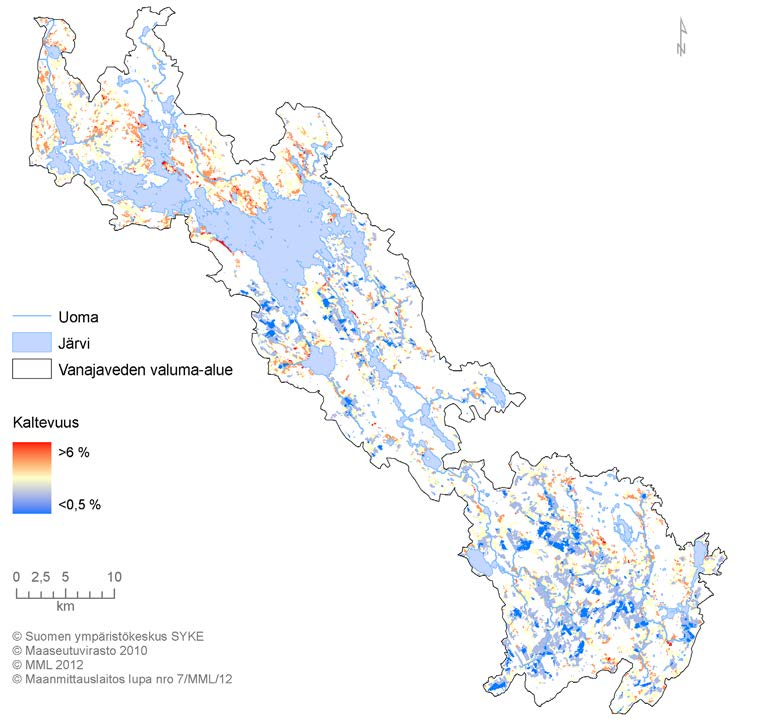 Taulukko 3.35. Vanajaveden pilottialueen valuma-alueen ja GisBloom-alueiden ominaisuuksia. Alue Vanajaveden va. GisBloomalueet (ka.) GisBloomalueet (min.) GisBloomalueet (maks.