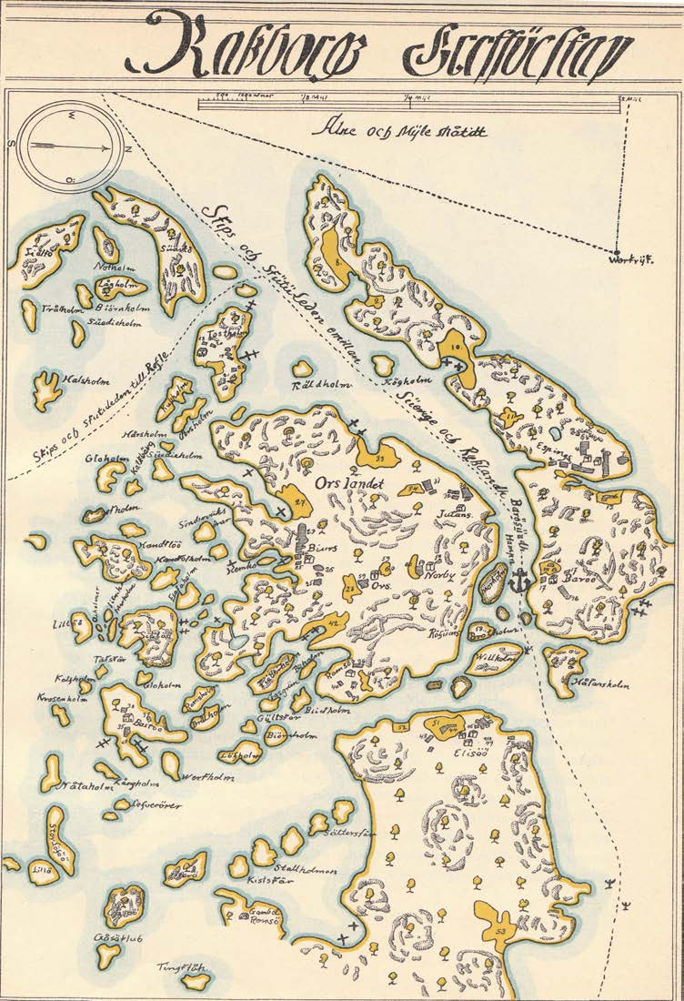 Kuva 1. Hans Hanssonin kartta Barösundin alueesta 1650-luvulta.