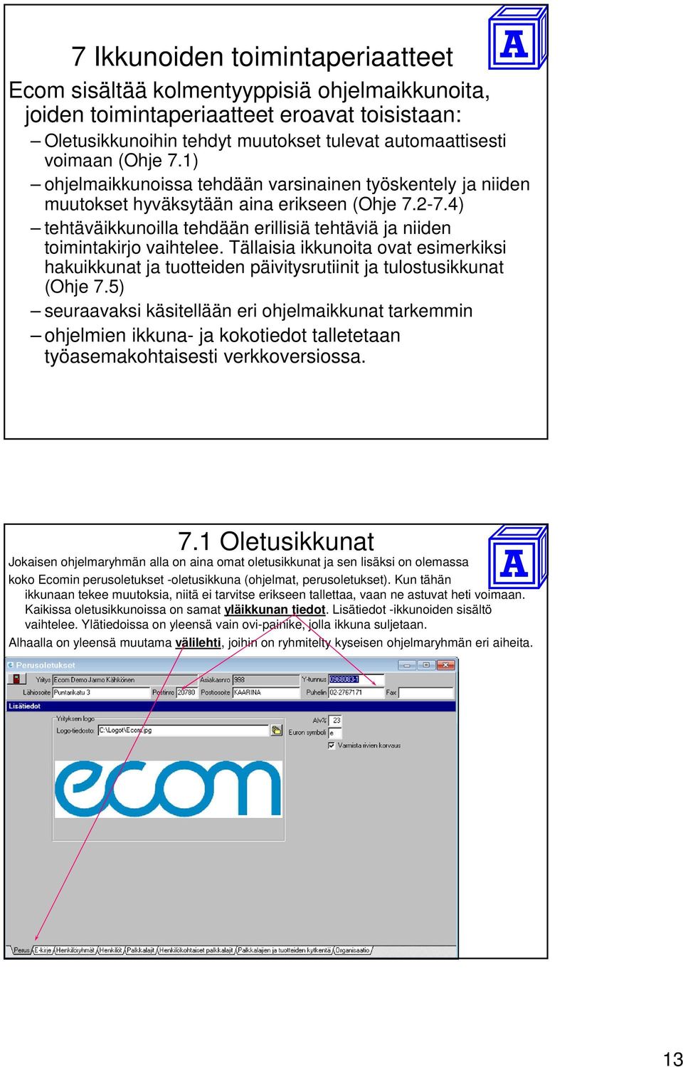 Tällaisia ikkunoita ovat esimerkiksi hakuikkunat ja tuotteiden päivitysrutiinit ja tulostusikkunat (Ohje 7.