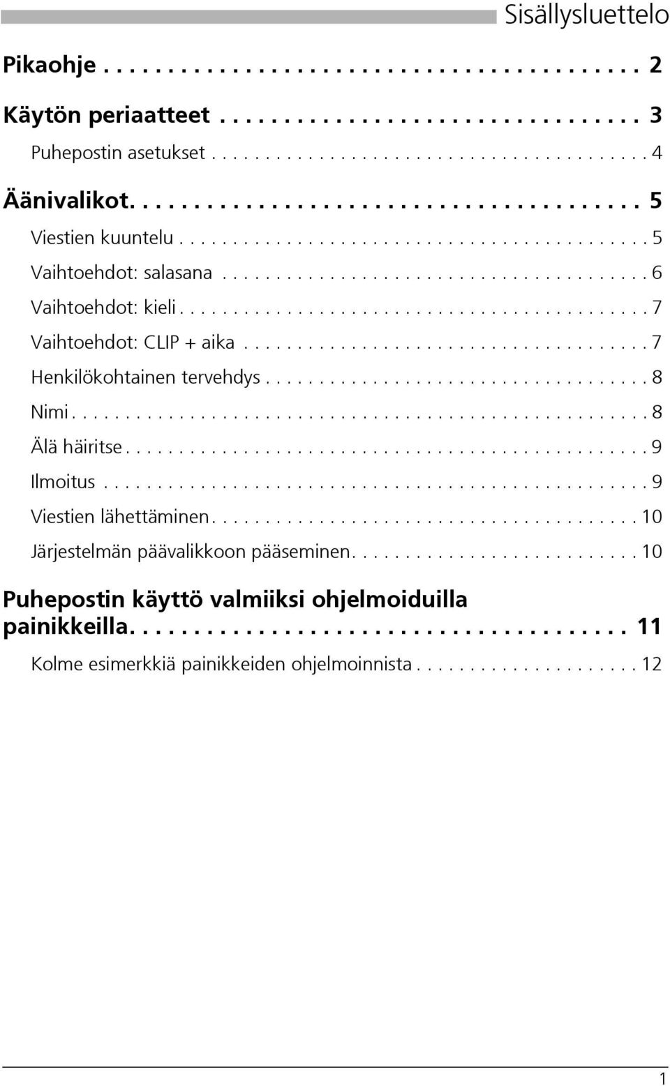 ........................................... 7 Vaihtoehdot: CLIP + aika...................................... 7 Henkilökohtainen tervehdys.................................... 8 Nimi...................................................... 8 Älä häiritse.