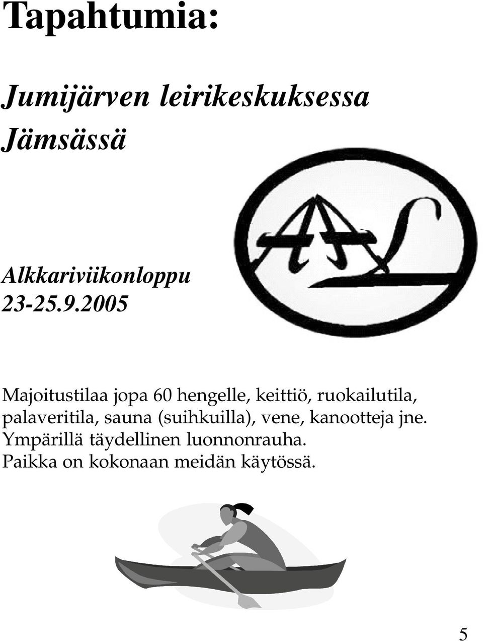 2005 Majoitustilaa jopa 60 hengelle, keittiö, ruokailutila,