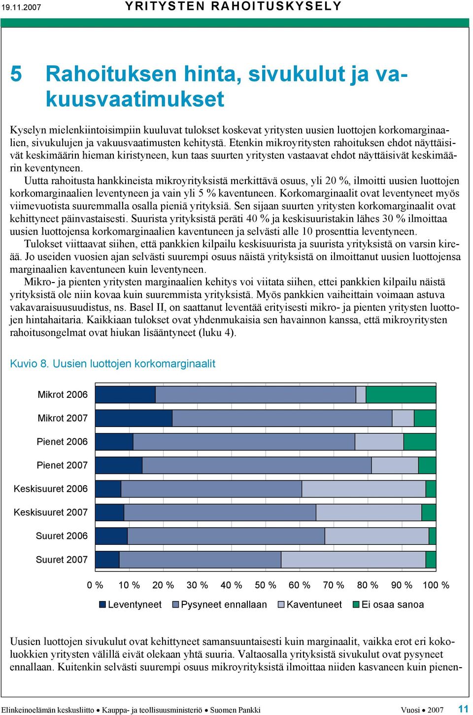 vakuusvaatimusten kehitystä. Etenkin mikroyritysten rahoituksen ehdot näyttäisivät keskimäärin hieman kiristyneen, kun taas suurten yritysten vastaavat ehdot näyttäisivät keskimäärin keventyneen.