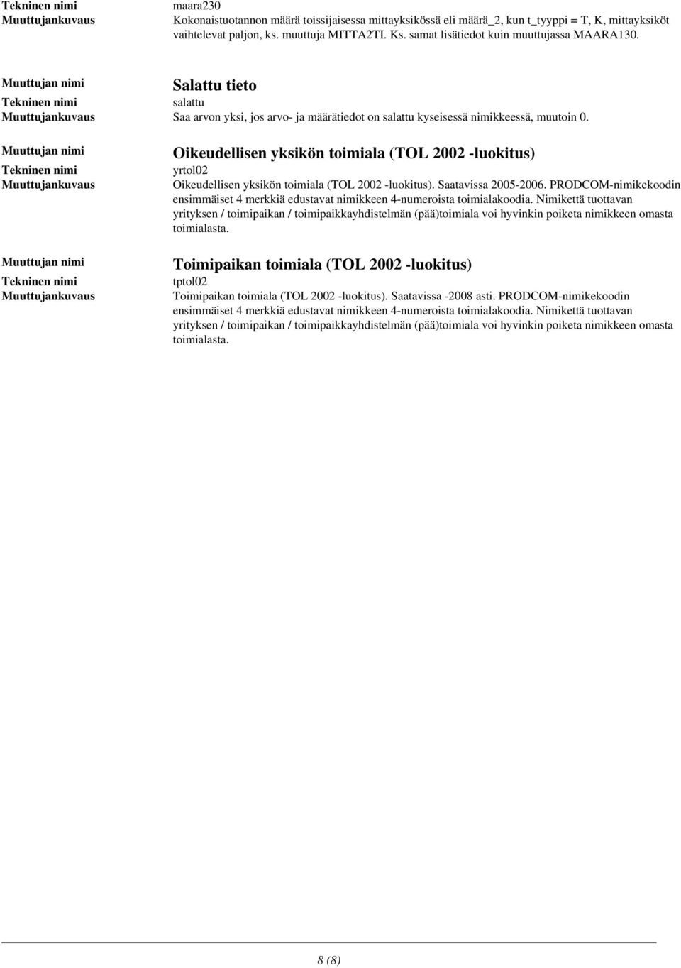 Oikeudellisen yksikön toimiala (TOL 2002 -luokitus) yrtol02 Oikeudellisen yksikön toimiala (TOL 2002 -luokitus). Saatavissa 2005-2006.