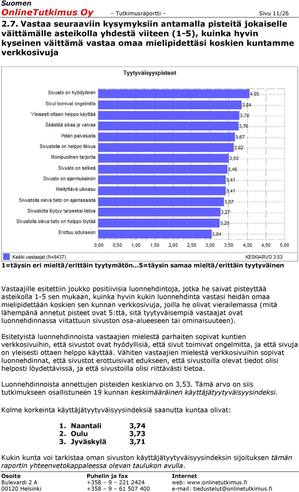 1=täysin eri mieltä/erittäin tyytymätön 5=täysin samaa mieltä/erittäin tyytyväinen Vastaajille esitettiin joukko positiivisia luonnehdintoja, jotka he saivat pisteyttää asteikolla 1-5 sen mukaan,