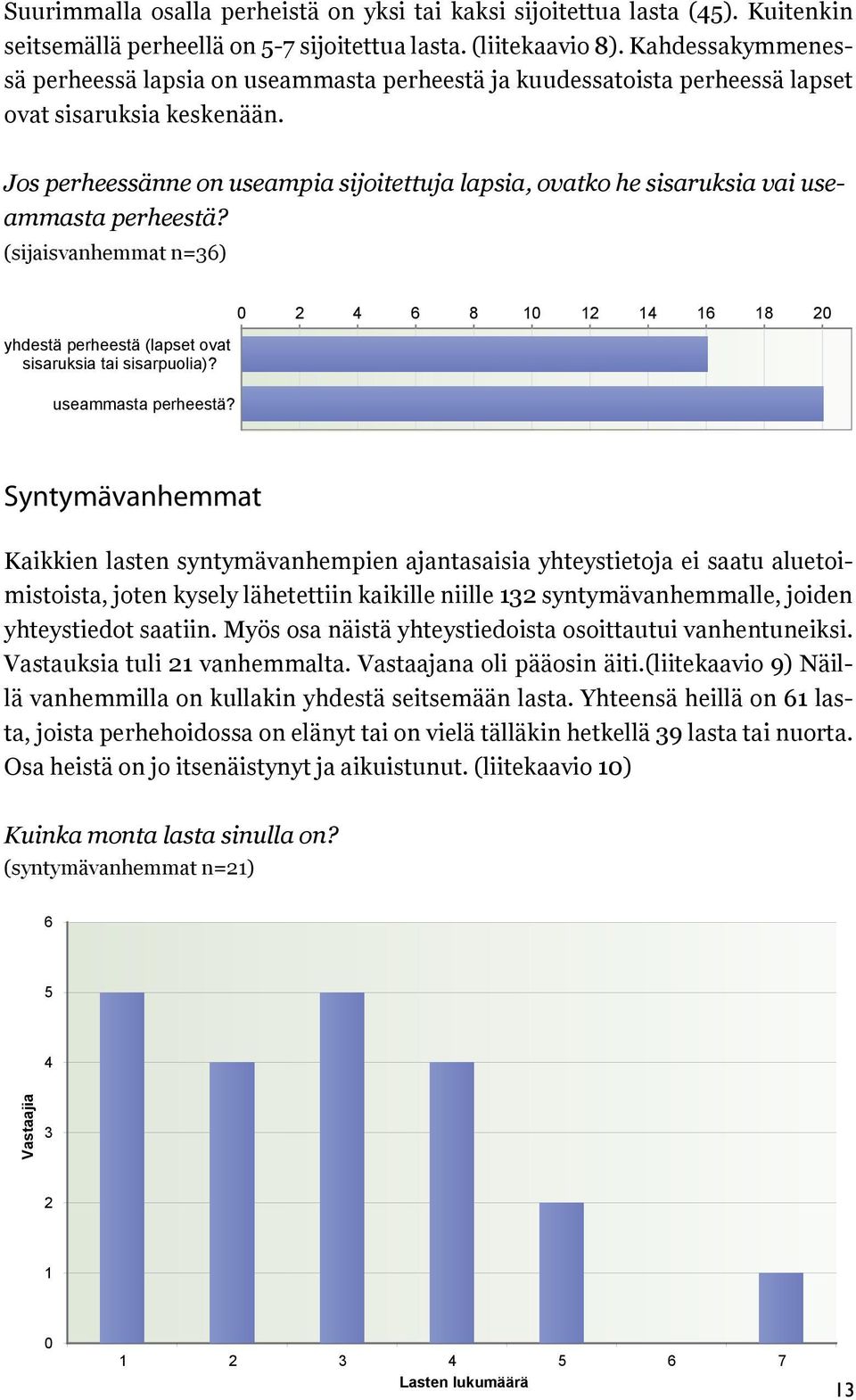 Jos perheessänne on useampia sijoitettuja lapsia, ovatko he sisaruksia vai useammasta perheestä? (sijaisvanhemmat n=36) yhdestä perheestä (lapset ovat sisaruksia tai sisarpuolia)?