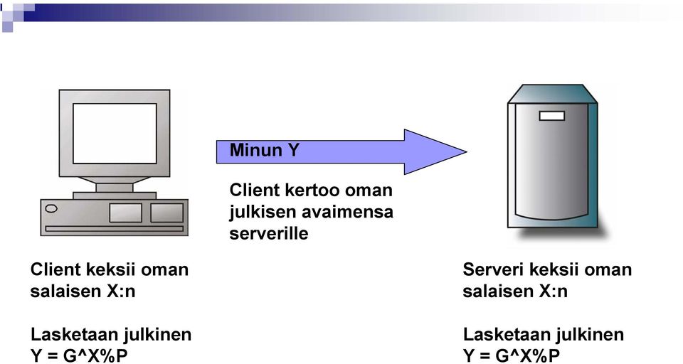 salaisen X:n Lasketaan julkinen Y = G^X%P