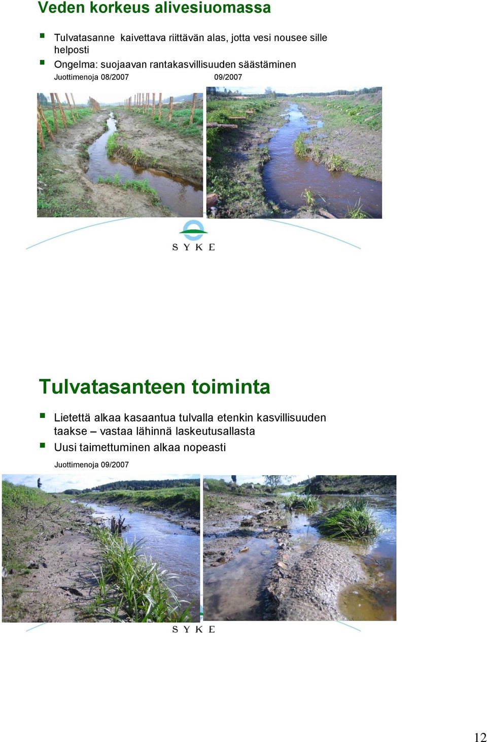 09/2007 Tulvatasanteen toiminta Lietettä alkaa kasaantua tulvalla etenkin kasvillisuuden