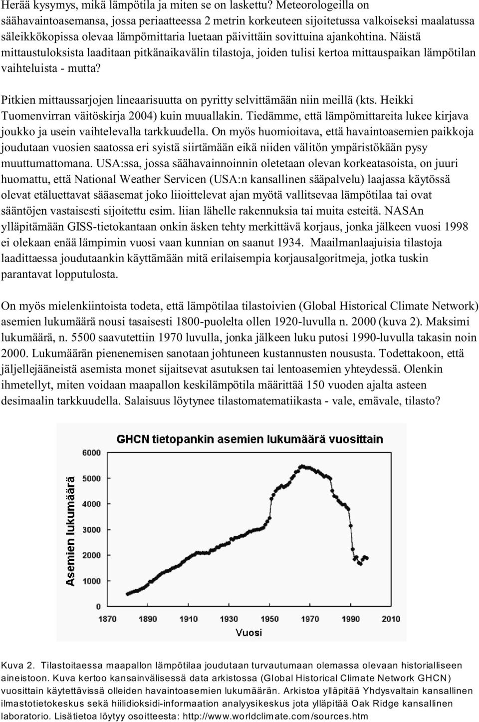 Näistä mittaustuloksista laaditaan pitkänaikavälin tilastoja, joiden tulisi kertoa mittauspaikan lämpötilan vaihteluista - mutta?