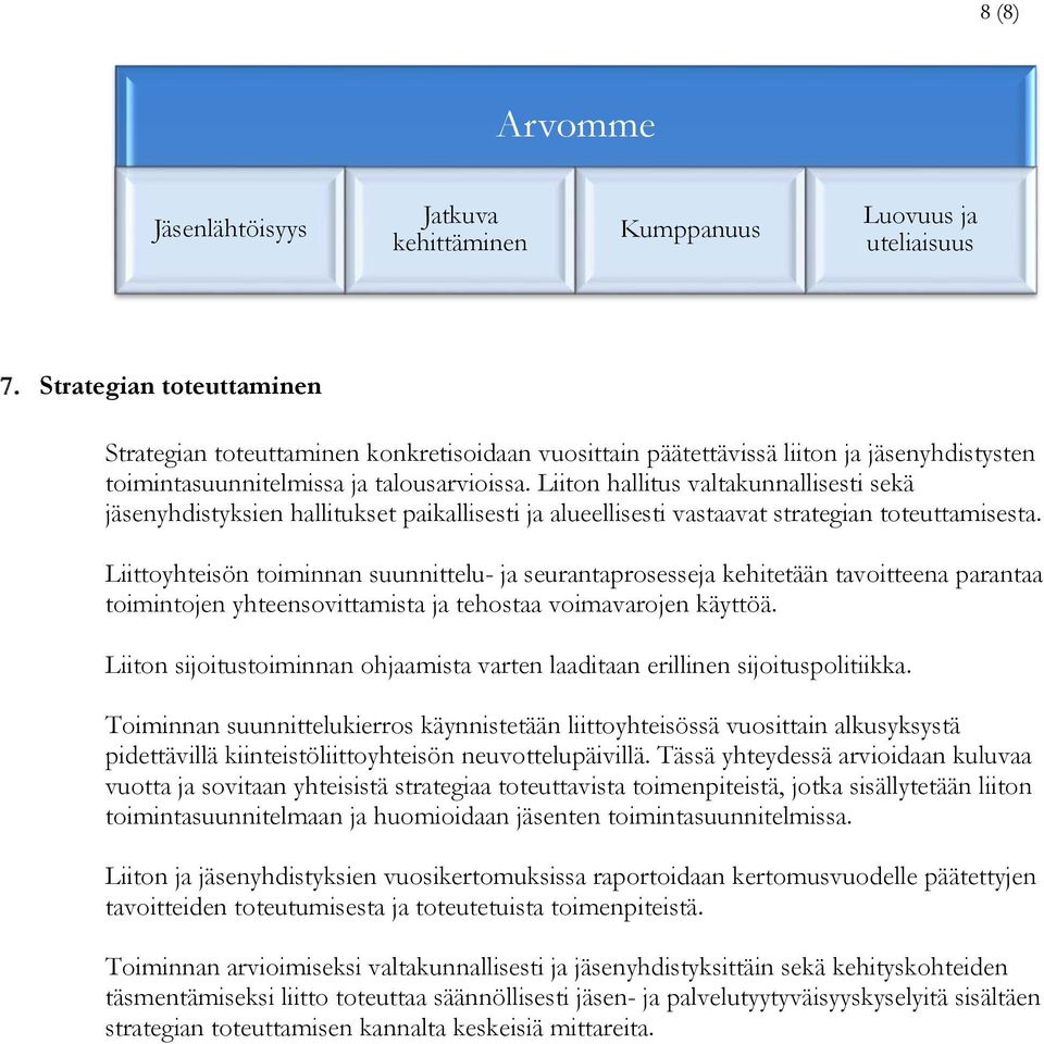 Liittoyhteisön toiminnan suunnittelu- ja seurantaprosesseja kehitetään tavoitteena parantaa toimintojen yhteensovittamista ja tehostaa voimavarojen käyttöä.