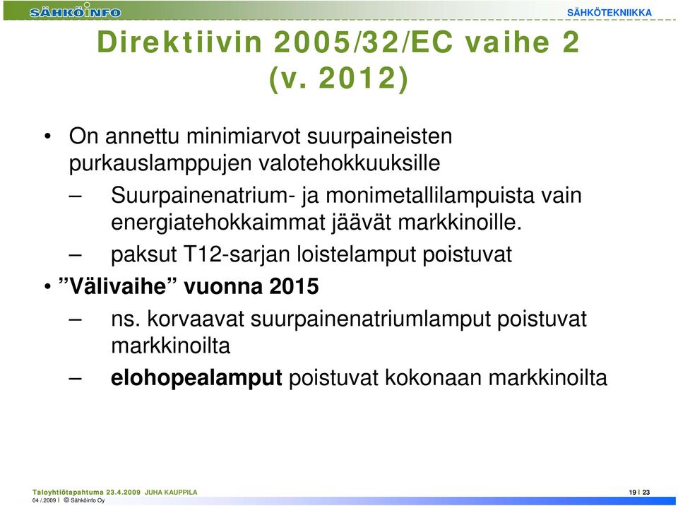 monimetallilampuista vain energiatehokkaimmat jäävät markkinoille.