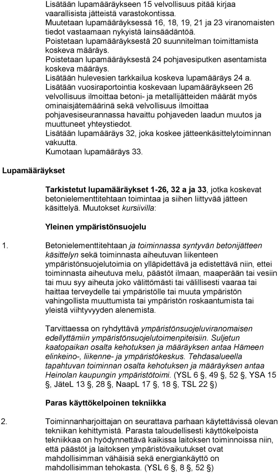 Poistetaan lupamääräyksestä 24 pohjavesiputken asentamista koskeva määräys. Lisätään hulevesien tarkkailua koskeva lupamääräys 24 a.