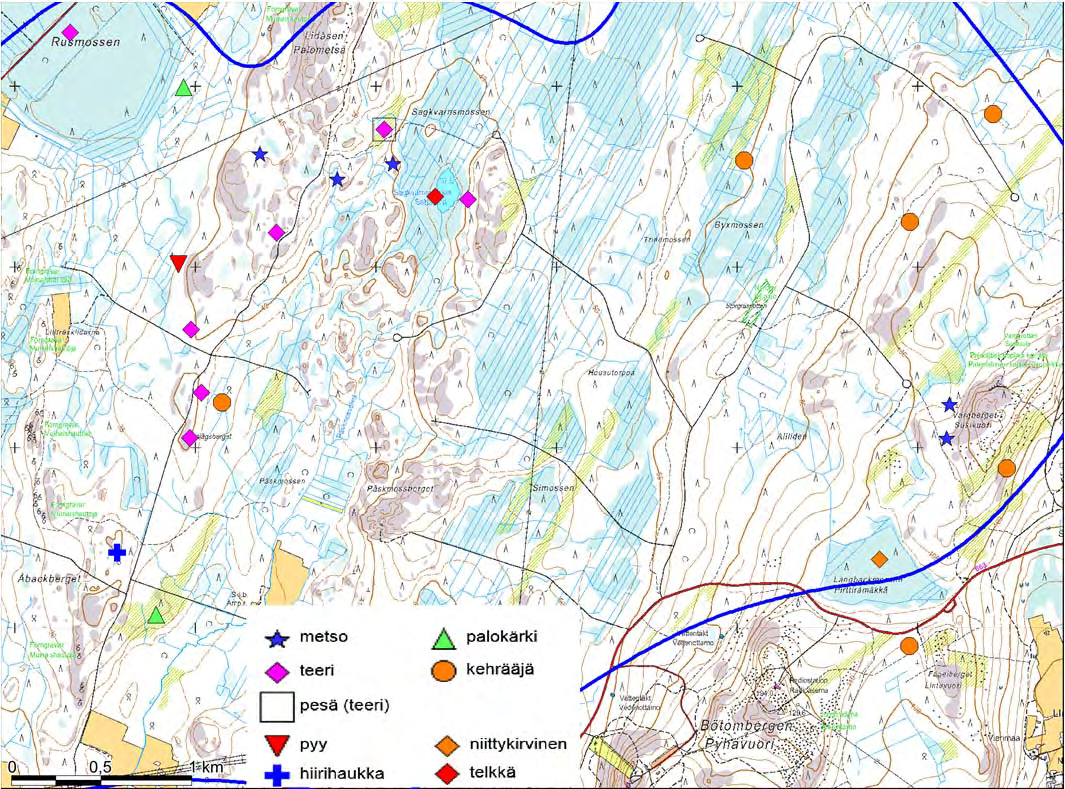 Silvestris luontoselvitys oy Dagsmark linnustoselvitys 2013 23 (35) Kartta: Silvestris luontoselvitys oy/pohjakartta: Maanmittauslaitos, Maastotietokanta 9/2013 Kartta 6.
