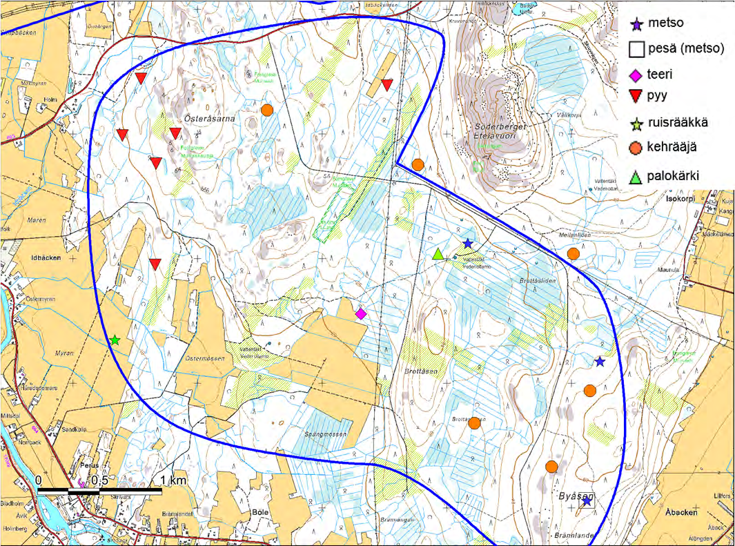 Silvestris luontoselvitys oy Dagsmark linnustoselvitys 2013 24 (35) Kartta: Silvestris luontoselvitys oy/pohjakartta: Maanmittauslaitos, Maastotietokanta 9/2013 Kartta 8. Dagsmark eteläinen alue.