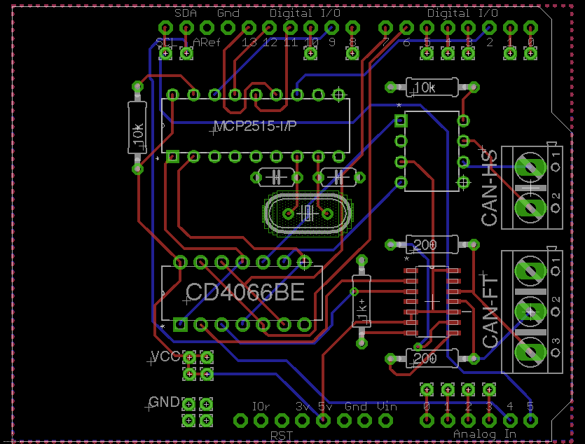 16 Kuva 12. Projektia varten suunniteltu piirikortti. 3.2.1 EAGLE PCB EAGLE PCB on ilmainen piirikorttien ja kytkentäkaavioiden suunnitteluun kehitetty ohjelmisto.