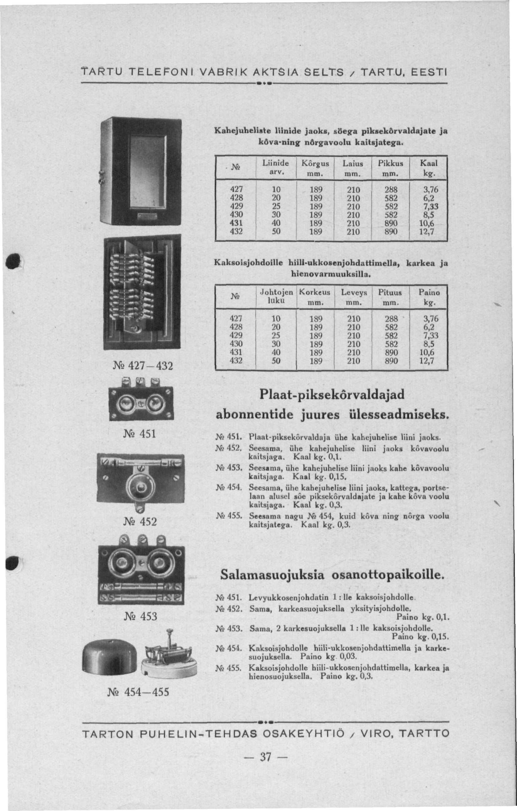 Kahejuheliste liinide jaoks, söega piksekõrvaldajate ja kõva-ning nõrgavoolu kaitsjatega. Ns 427 428 429 430 431 432 Liinide arv.