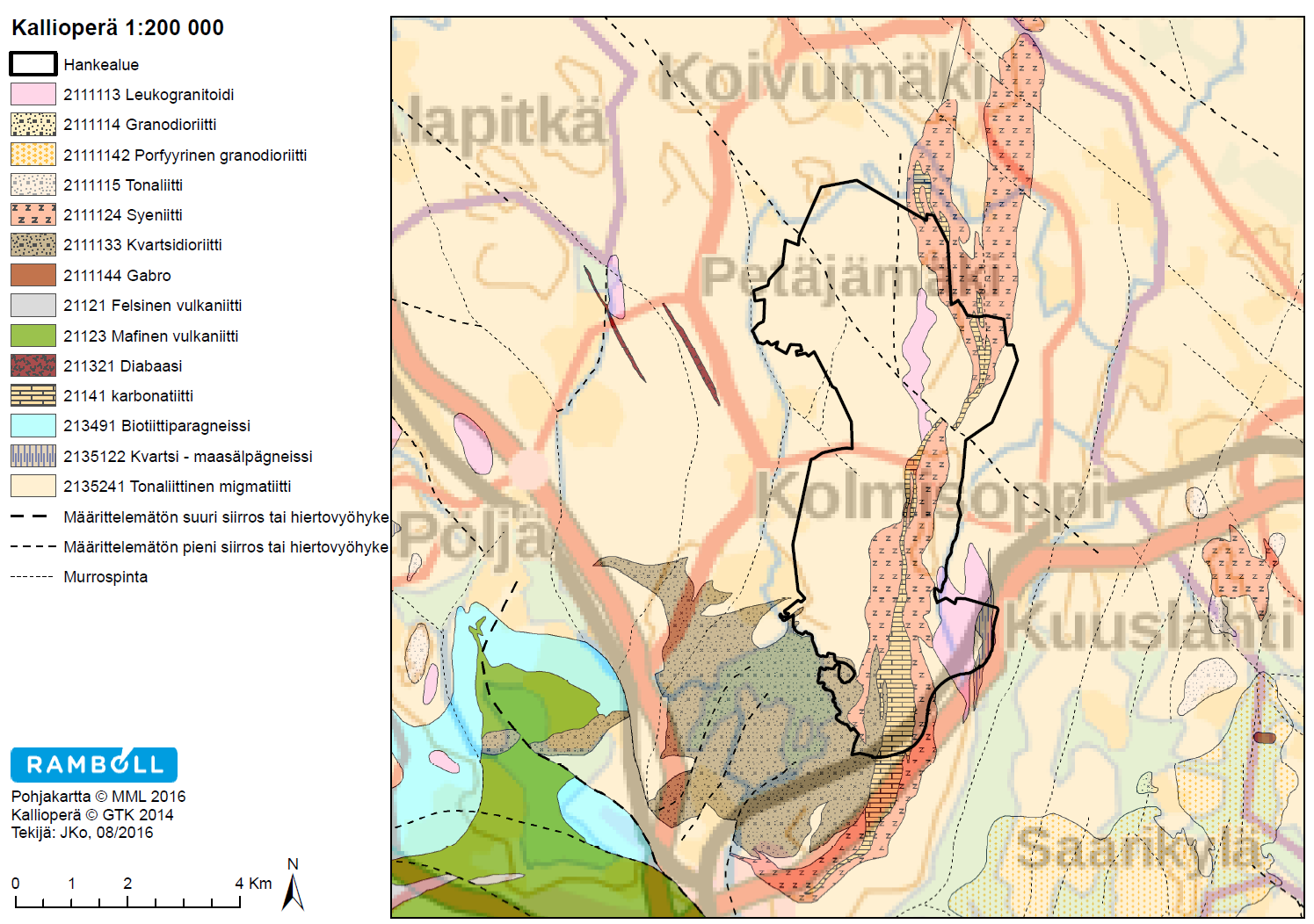 34 Kuva 6-1. Kallioperäkartta. Alueen maaperä muodostuu pääasiassa hienoainespitoisesta moreenista sekä muista hienorakeisista kerrostumista. Myös kalliopaljastumia on alueella runsaasti (Kuva 6-2).