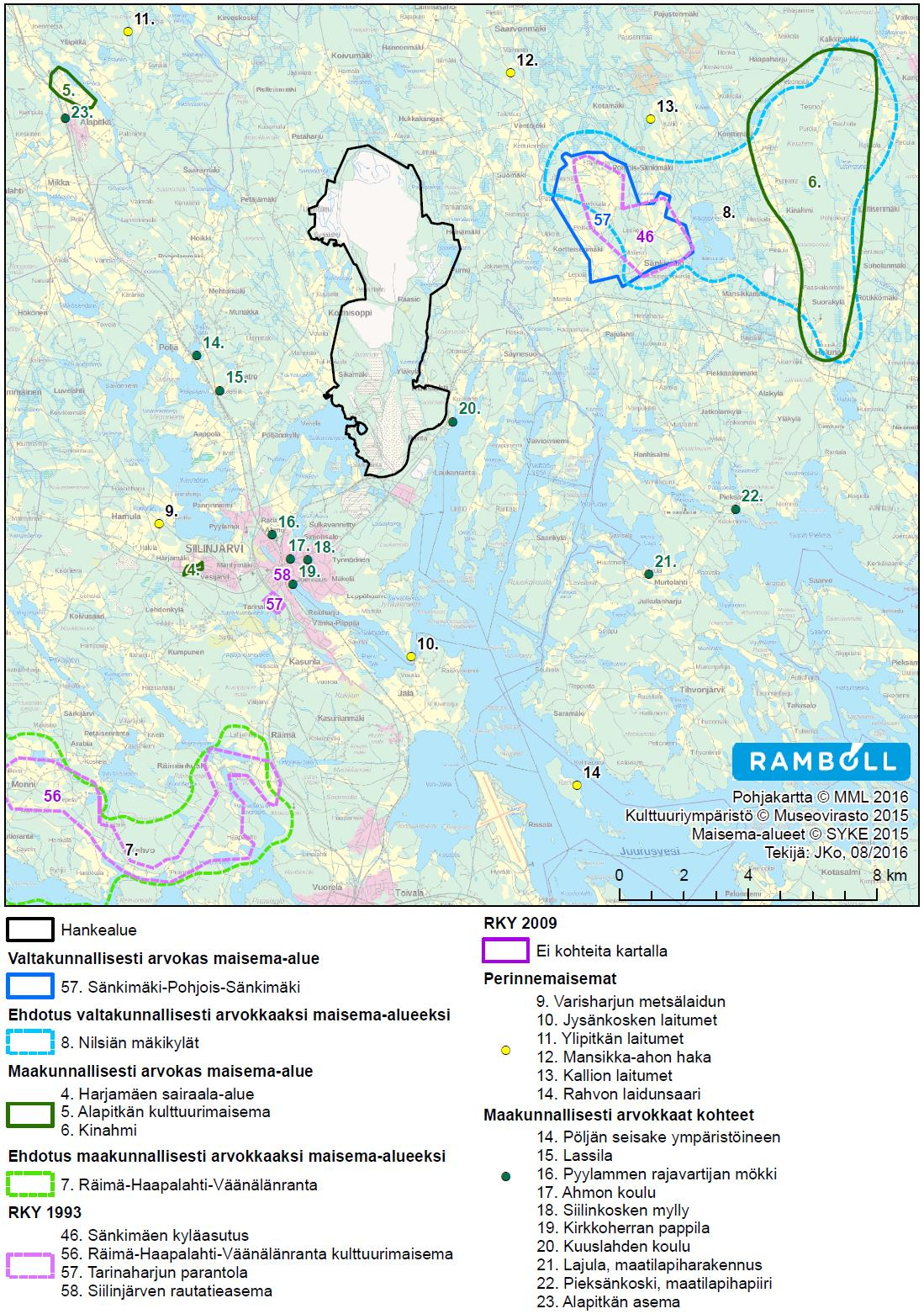 54 Siilinjärven kaivosalueella tai sen välittömässä läheisyydessä (1 km etäisyydellä) ei sijaitse valtakunnallisesti, maakunnallisesti tai paikallisesti arvokkaita maisema- tai rakennetun