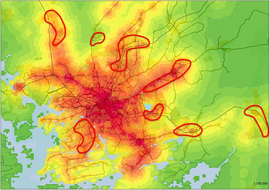 Kuva X: Kaupunkikehittämisen kohdealueet Turun ympäryskuntien taajamien kehittäminen satelliittitaajamina perustuu monipuolisten asuin ja työpaikka-alueitten kehittämiseen.