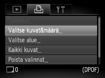 Tulostettavien kuvien valitseminen (DPOF) Kaikki tulostimet tai valokuvaamot eivät ehkä pysty käyttämään kaikkia tulostusasetuksia tulostuksessa.