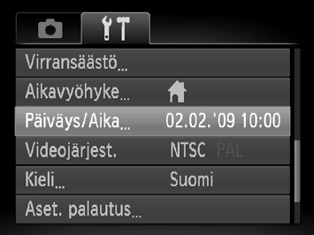 Päivämäärän ja kellonajan asettaminen Päiväyksen ja kellonajan muuttaminen Voit muuttaa nykyisiä päiväys- ja kellonaika-asetuksia. Näytä valikot. Paina n-painiketta.