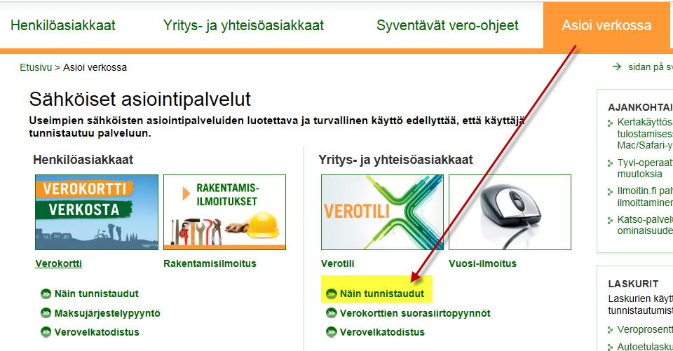 Sähköinen ilmoittaminen Lisätietoja tunnistautumisesta ja