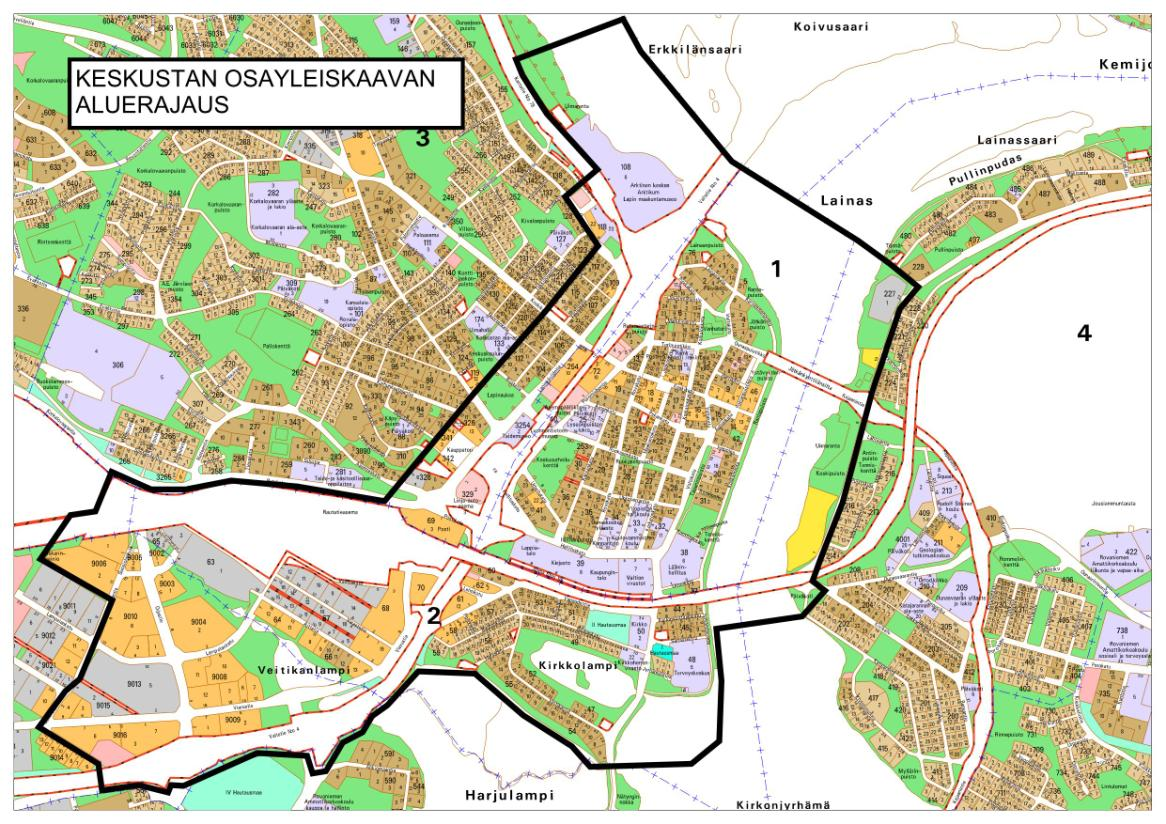 1 ROVANIEMEN KAUPUNKI KESKUSTAN OIKEUSVAIKUTTEINEN OSAYLEISKAAVA Osallistumis- ja arviointisuunnitelma 12.4.2010, päivitetty 20.4.2010 Suunnittelualue Suunnittelualueeseen kuuluu 1. kaupunginosa, 2.