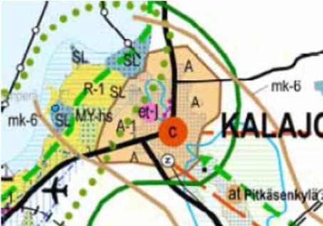 Kuva 1. Ote Pohjois Pohjanmaan voimassa olevasta maakuntakaavasta 2005. Kuva 2. Ote Pohjois Pohjanmaan maakuntakaavan 1. vaihekaavasta (vahvistettu 2015). Kuva 3.