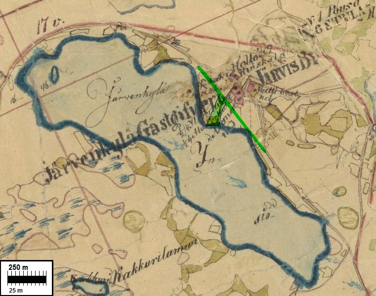 7 Pitäjänkartta 1847 Karttaan piirretty päälle nykyinen tie (vanhasta tielinjasta poikkeava osa)