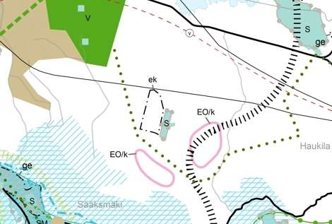 103 1.35 Pitkäkorpi Pitkäkorven Natura-alue Kuva 34. Ote Maakuntakaavaluonnoksesta Pitkäkorven Natura-alueen ympäristöstä.