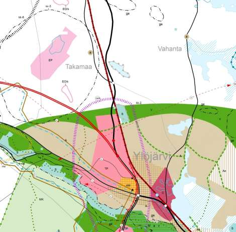 TP-alueen rajausta pääradan länsipuolella Työlänojan varressa supistetaan siten, että ojan varressa säilyy suojavyöhyke (kuva alla).