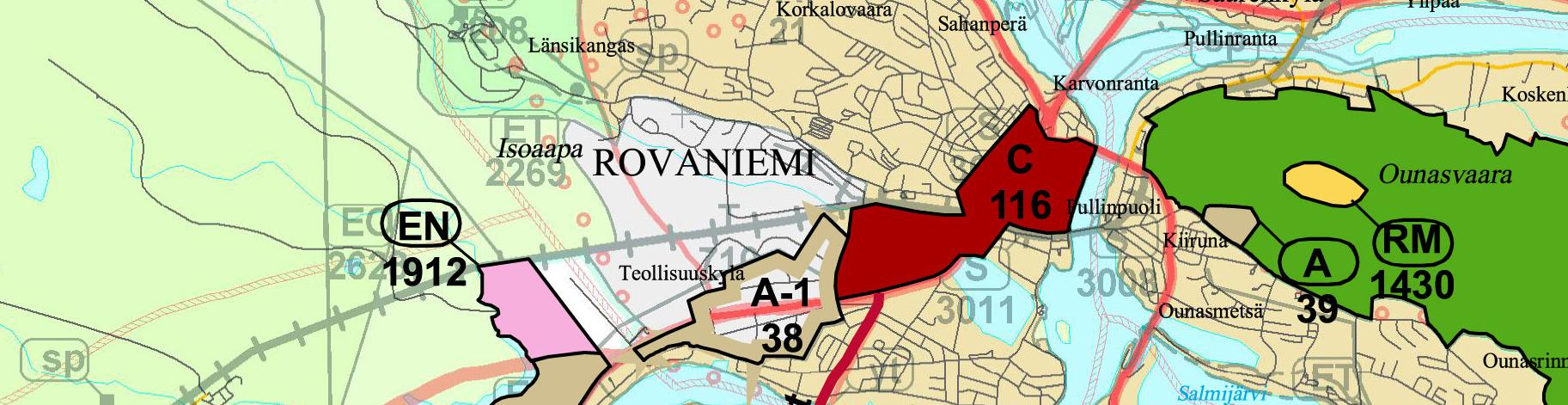 7 Kuva. Rovaniemen maakuntakaavan ja Rovaniemen vaihemaakuntakaavan yhdistelmä.