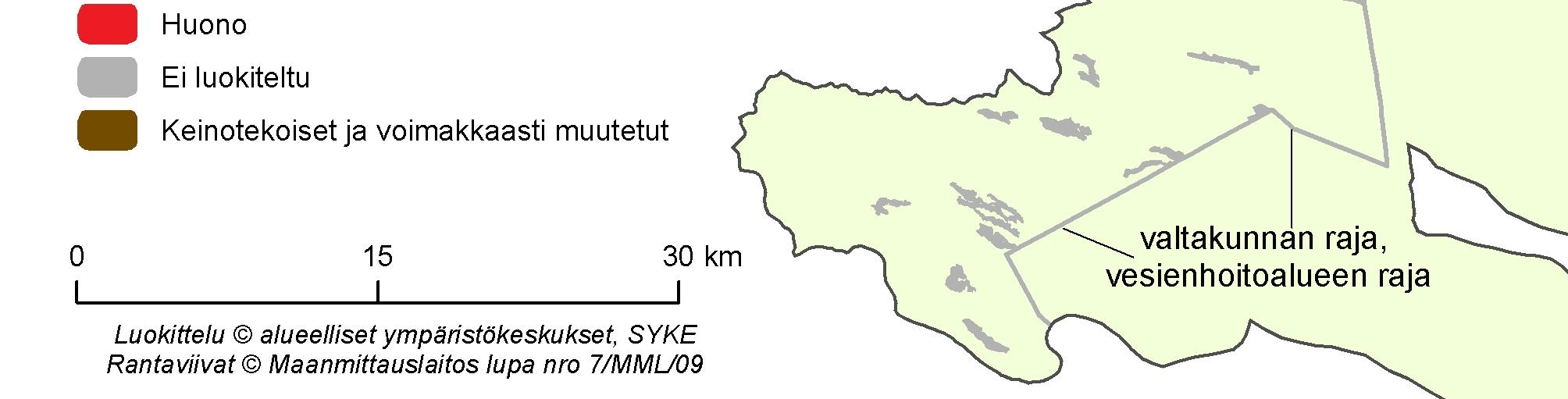 Kuva 12. Vesistöjen ekologinen tila Koutajoen vesistöalueella.