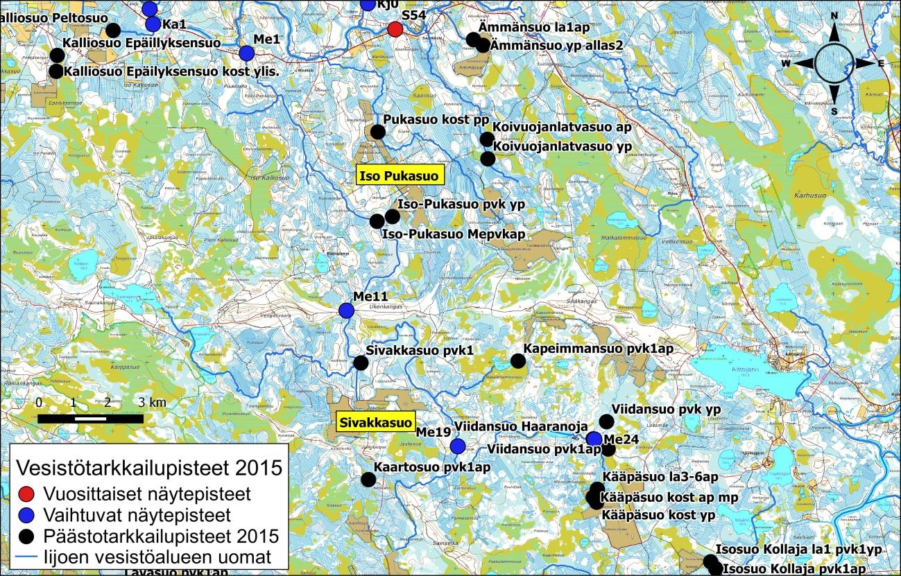 Iijoen ja Siuruanjoen turvetuotantoalueiden käyttö-, päästö- ja vaikutustarkkailuraportti vuodelta 21 64 käsitellyltä turvetuotantoalueelta tulevan pistekuormituksen lisäksi sekä myös valuma-alueen