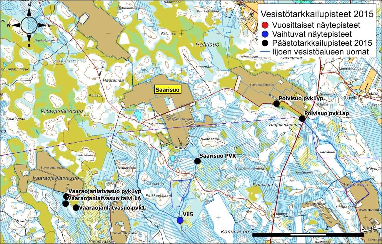 Iijoen ja Siuruanjoen turvetuotantoalueiden käyttö-, päästö- ja vaikutustarkkailuraportti vuodelta 21 7 Kuva 6-16.