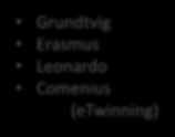 Erasmus+ -ohjelman rakenne Ohjelmat (2007-2013) Yhdeksi kokonaisuudeksi Lifelong Learning Programme Grundtvig Erasmus Leonardo Comenius (etwinning) International higher education Programmes Erasmus