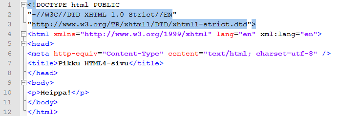 HTML4 vs HTML5 "Hello world" Ihan kaikki ei ole lyhentynyt HTML 4 <div class="entry"> <p class="postdate">october 22, 2009</p> <h2> <a href="#" rel="bookmark" title="link to this post"> Travel