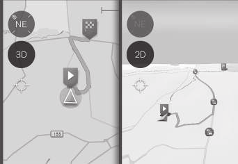JOHDANTO Merkit kompassissa N kompassisuunta (North): Pohjoinen 3D-näyttämisessä on auton ajosuunta aina ylöspäin keskinäytössä - kartta pyörii autosymbolin alla sen mukaan, miten auto kääntyy.