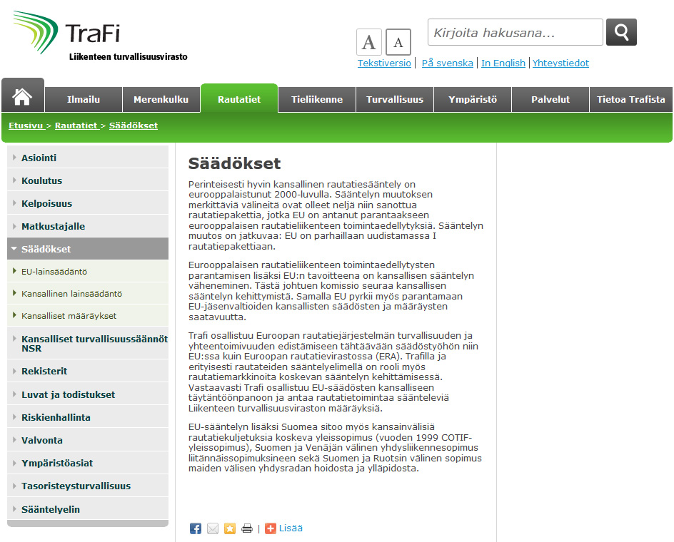 Säädökset kaikkien nähtävillä 24/7 www.trafi.